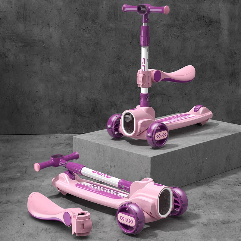 Good Sale Custom LED 3 Wheels Rear Brake Durable with Removable Seat Outdoor Toys Toddler Kids  Kick Scooter