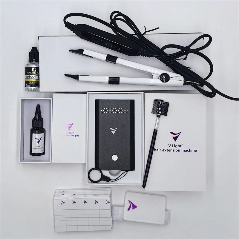 ZS Professional V-Light Technology Hair Extension Machine Hair Extension Tool Full Black Set with V light Hair Extension Glue