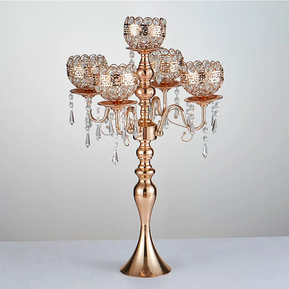 Metal Wedding Candlestick 5 Arm Luxury Candle Holders Table Centerpieces Romantic Wedding Props Arrangement