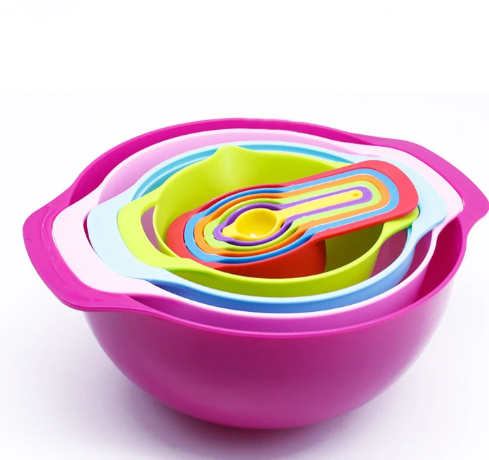 
2021 Hot DIY 10Pcs Baking Tools Multifunctional Multicolor Measuring Cup And Spoon With Basket For Kitchen 