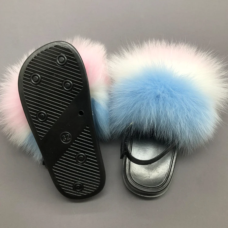 
Fluffy big child fur slides fox fur slides and purse for kids 