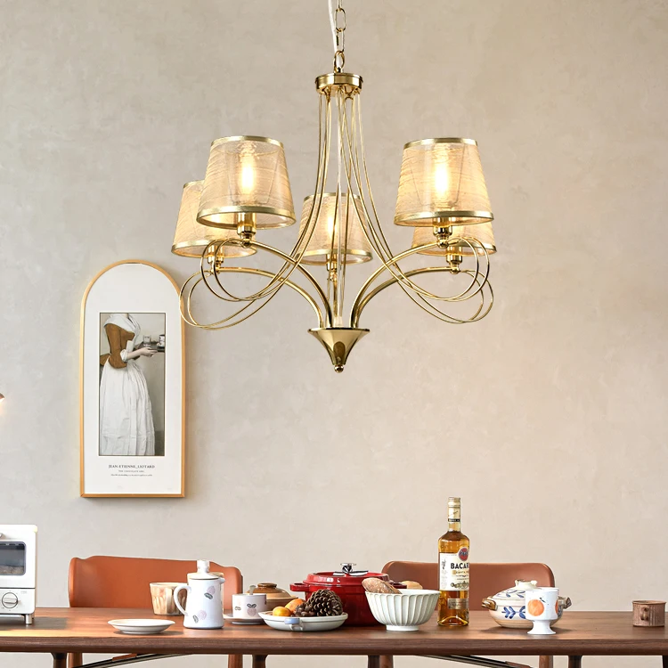 HUAYI French Style E14 Indoor Golden Chandelier Light For Living Room Bedroom