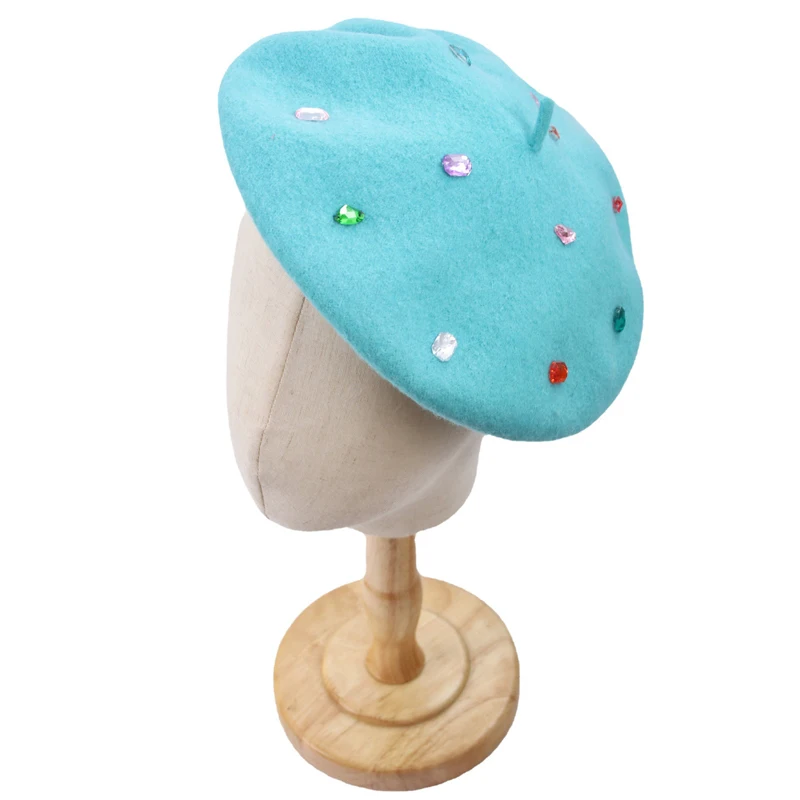 Custom Logo Plain Candy Color Hat Woolen Cloth Winter Cap Warm Beret Women Korean Beret Hat For Girl