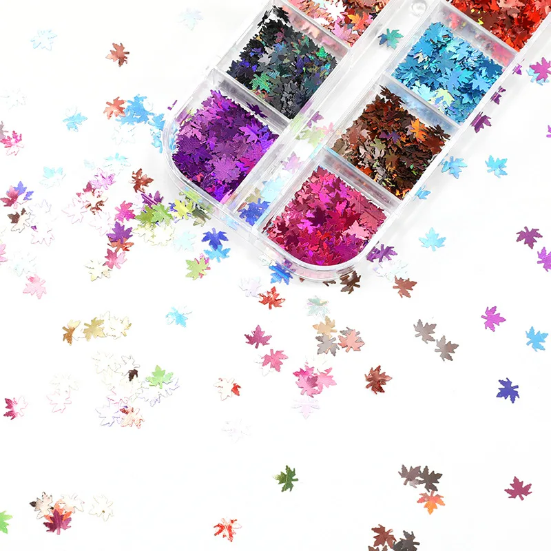 Maple Leaves Nail Art Sequins Holographic Glitter Flakes Paillette Chameleon Stickers For Nails Autumn Design Decor