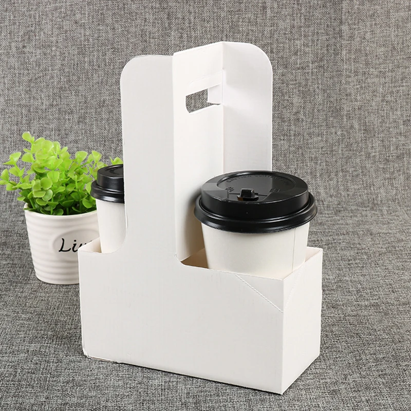 Disposable Custom  Kraft Paper  Cardboard Cup Holder Take Away Coffee Cup Hot Tea Carrier