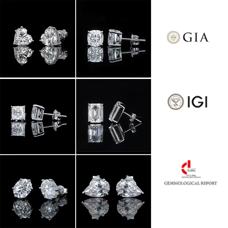 Igi Gia Certified HPHT CVD Lab Grown Made Created Diamond 14k 18k Solid Gold 4 Prong Earrings Stud Lab Grown Studs 1 2 3 Carat