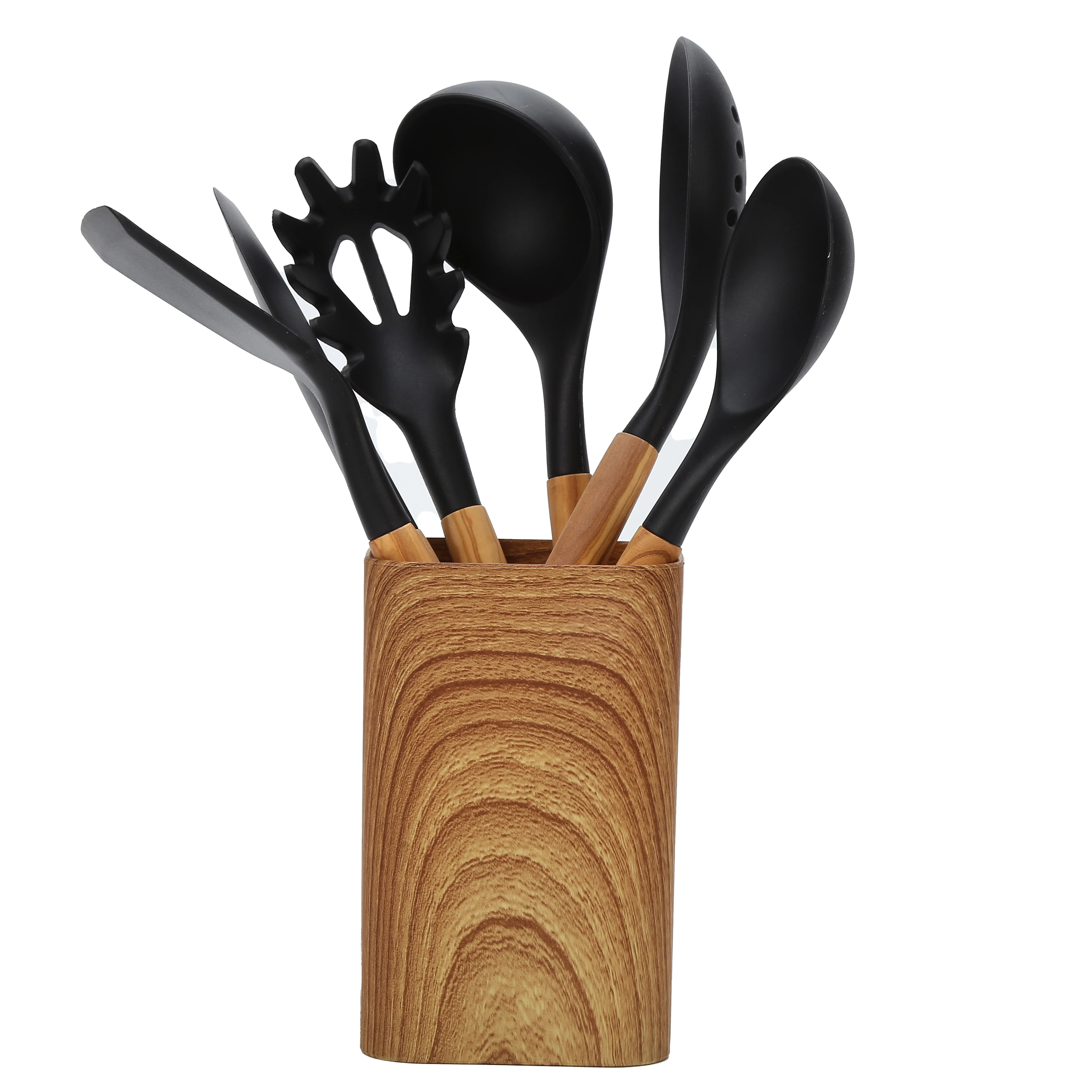 Hot Sale Heat Resistant Black 6 Piece Silicone Kitchen Spatula Strainer Spoon Set