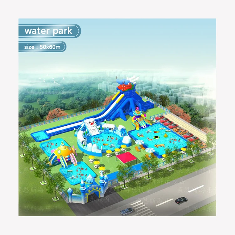 inflatable water theme park frame swimming pool with large water slide children adults water playground