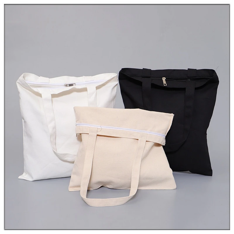 Promotional Custom Canvas Plain Totebags High Quality Bags Cotton Fabric Logo Eco Friendly Tote Bag With Zip