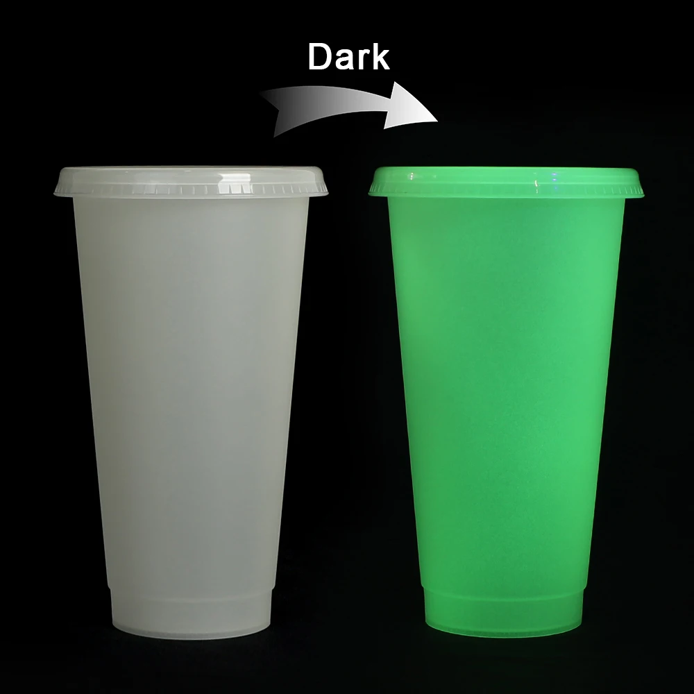 New Luminous custom cold coffee drink bottle party plastic tumbler glow in the dark cup with straw