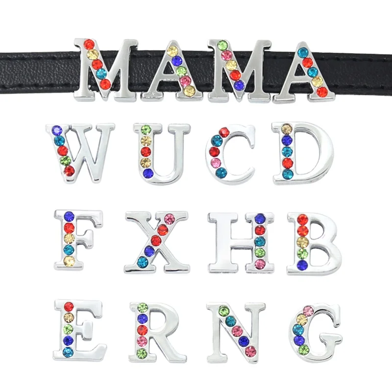 8mm Half Rhinestone Sliding Charm Letters Slide Charms Alphabet Letter for DIY Bracelets Making Jewelry Accessories