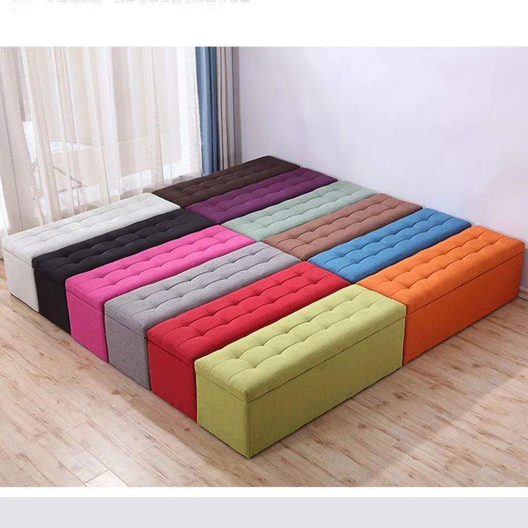 Fabric Storage Bench Long Seat Home Space Saving Ottoman Foldable Stool Living Room Shoe Stool Storage Stool Ottoman