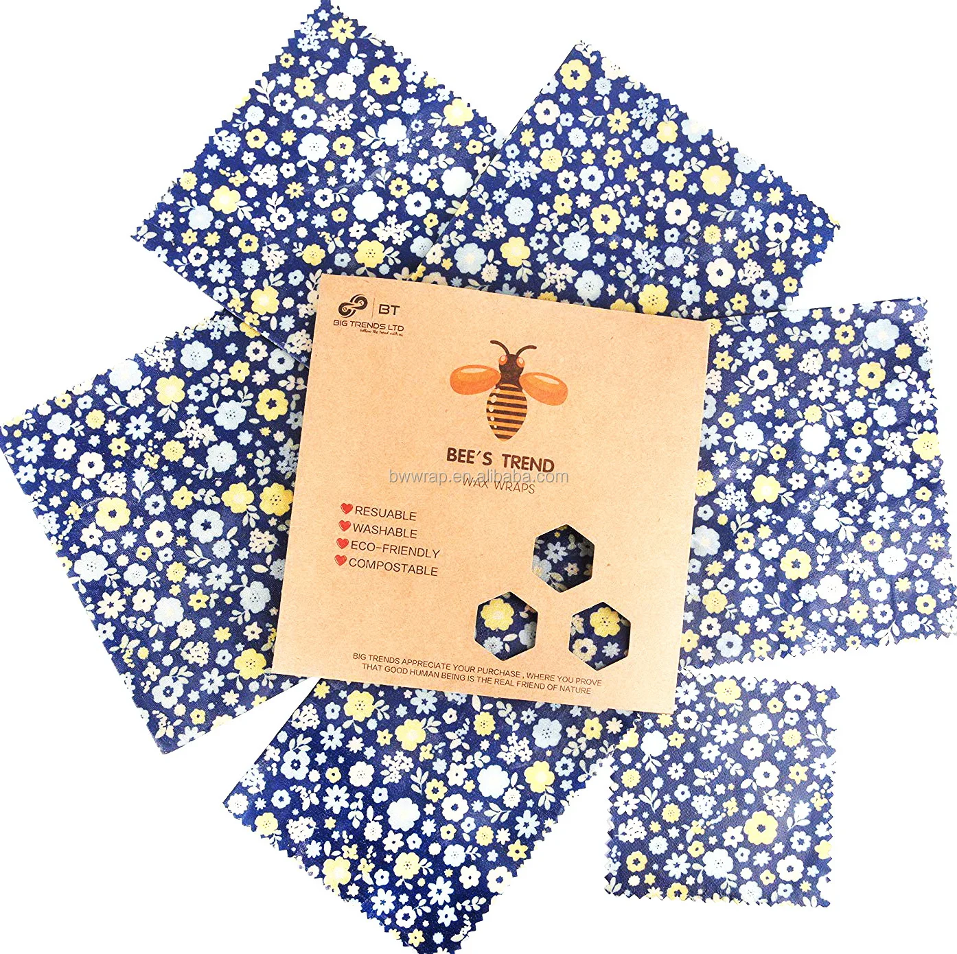 Eco friendly Natural  organic food wrapping 6 pack beeswax cloth wrap  for school lunch