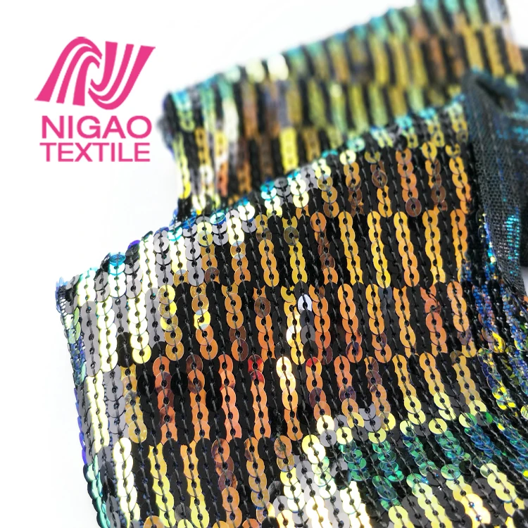 
2020 New Design glitter bling sequin tassel sequins embroidery fabric for long party dress 