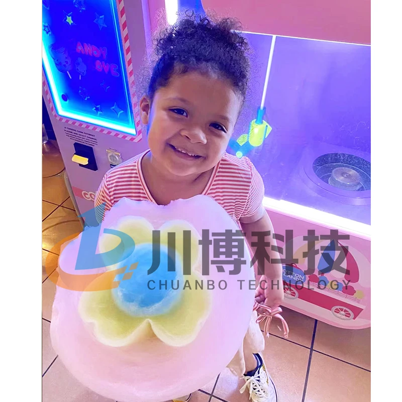 Full Automatic Coin Operated Cotton Candy Sugar Making Vending Machine With Super Touch Advitisement Screen