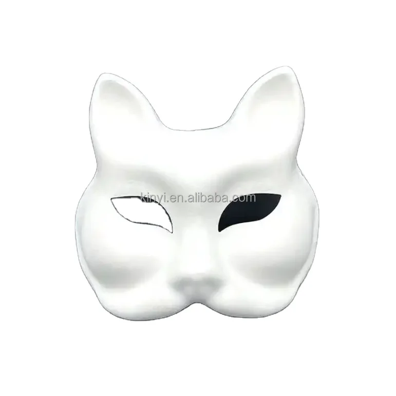DIY Anime Pulp Japanese Mask Half Face Hand-painted Cat Fox Mask Anime Masquerade Halloween Festival Cosplay Prop