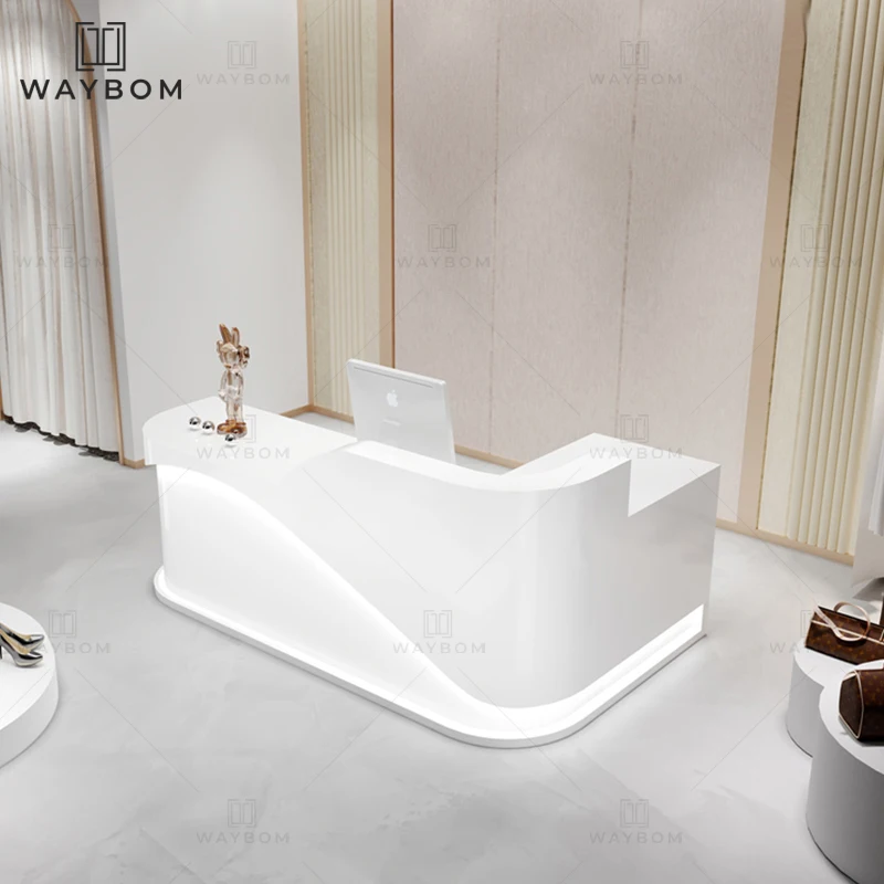 white Reception desk beauty salon L corner curved salon furniture small reception desk reception counter front desk