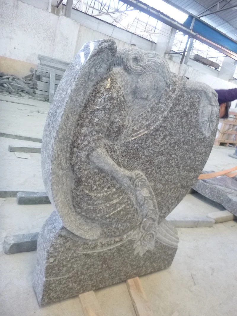 Chinese Cheap Tombstone G664 Pink Granite Weeping Angel Memorial Heart Headstones