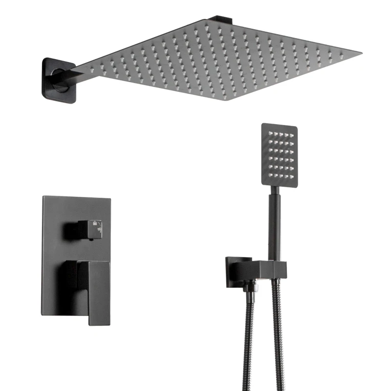 black bathroom shower hot and cold shower mixer in wall mounted rain concealed shower set