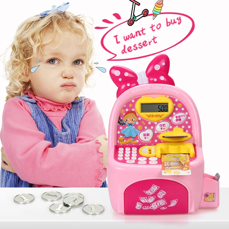 FiveStar Girls Toys Battery Operated Simulation Automatic Money Savings Mini ATM Bank Toy For Kids Pretend Play