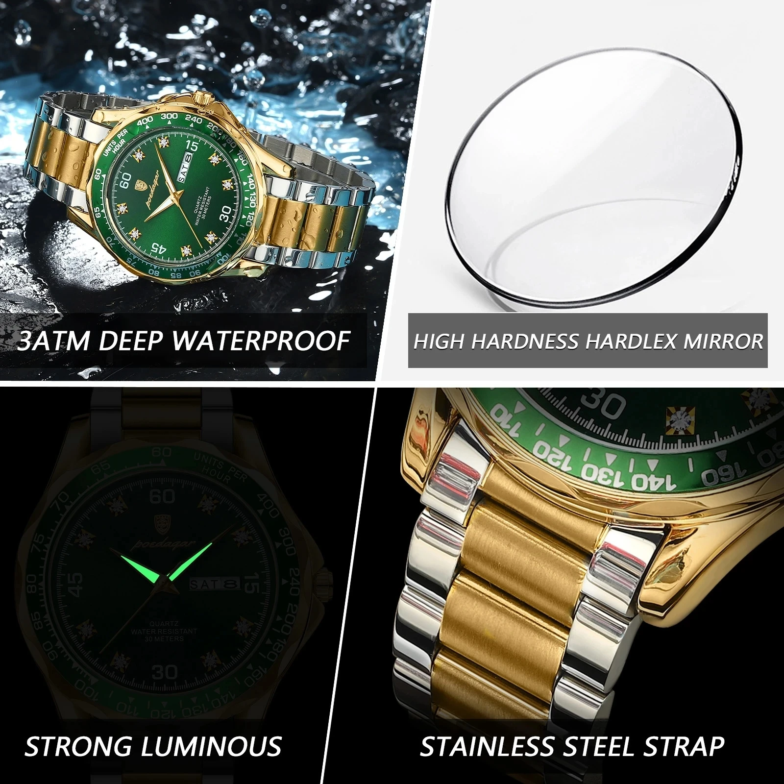 POEDAGAR 963 Casual Business Clock Men Luxury Watch Automatic Watches Mens Reloj Hombre New Gold Fashion Quartz Wristwatches