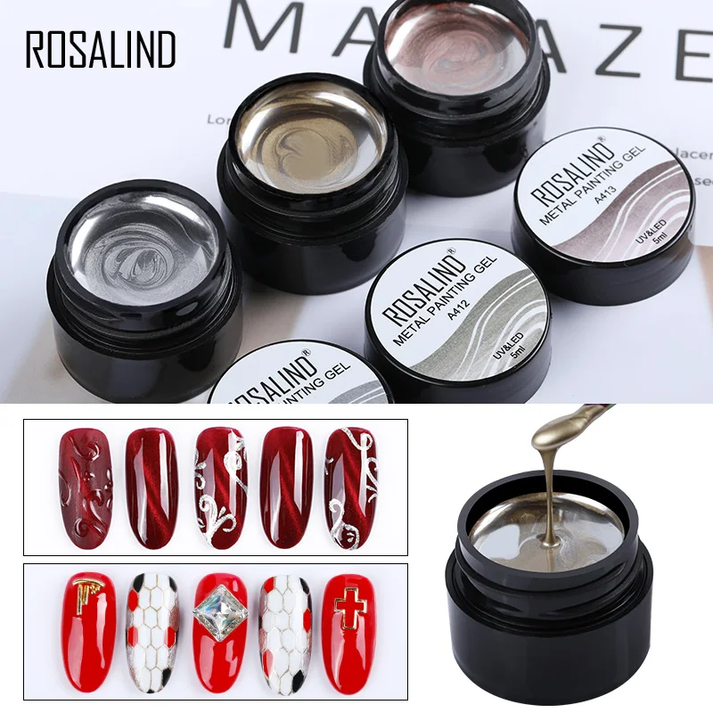 ROSALIND very good prices oem metallic uv organic non toxic resin nail gels mirror effect luxury gold colors painting gel polish