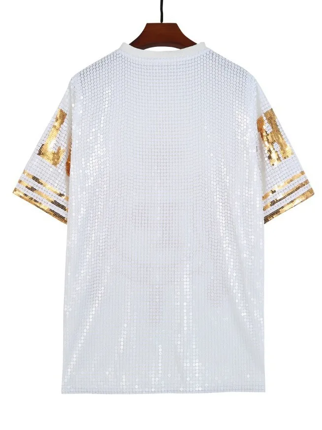 Sigma Gamma Short Sleeve  alpha White P Gold Sequin Letter Sorority clothing Greek Letter Casual Sequin T shirt Graduation Party