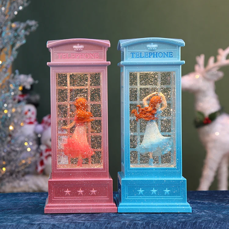 New Design Christmas Latest lamp Gifts Telephone Booth USB & Musical Lights Snow Globe Water Lantern