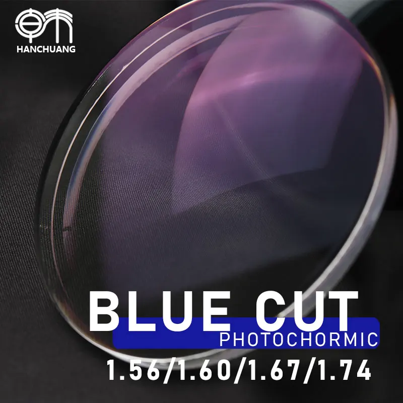 Wholesale 1.67 Optical Uv420 Anti Blue Light Anti-reflective Photochromic Blue Gray Purple pink Mr-8 Ophthalmic Lenses