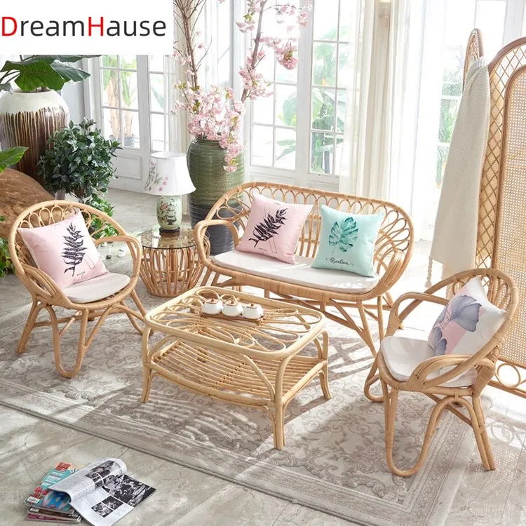Dreamhause High Quality French Morocco Style Rattan Single Sofa Chair Living Room Hotel Garden Patio Leisure Rattan Sofa Set