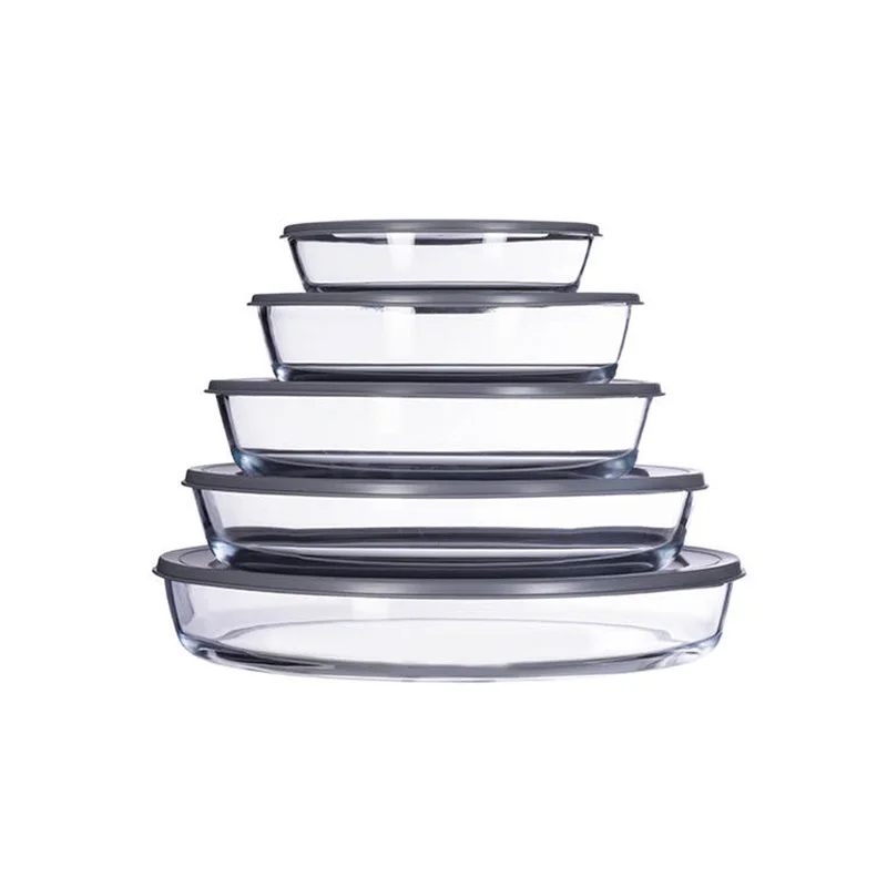 Customized Multiple Size Rectangular Oval High Borosilicate Glass Baking Dish Set With Lid