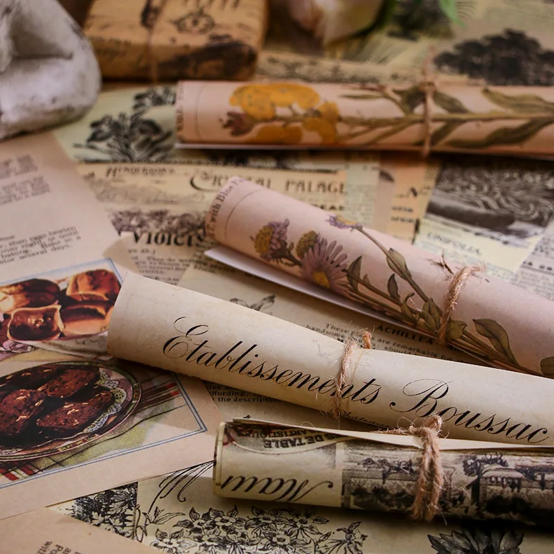 30 Sheets Retro Style Aesthetic Material Paper Junk Journal Planner Scrapbooking Vintage Decorative Diy Craft Background Paper