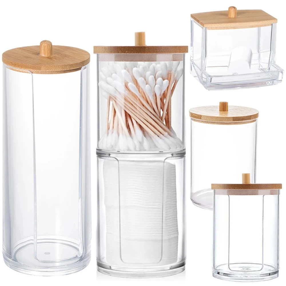 Bathroom Makeup Organizer Cosmetics Jewelry Storage Box Cotton Swabs Hold Dispenser