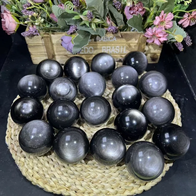 Wholesale Natural Crystal Polished Ball Silver Obsidian Spheres For Home Decoration Healing