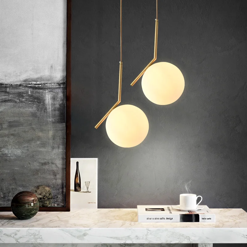 Nordic copper restaurant bar desk lamp simple creative and individual bedroom bedside lamp single head glass ball pendant light