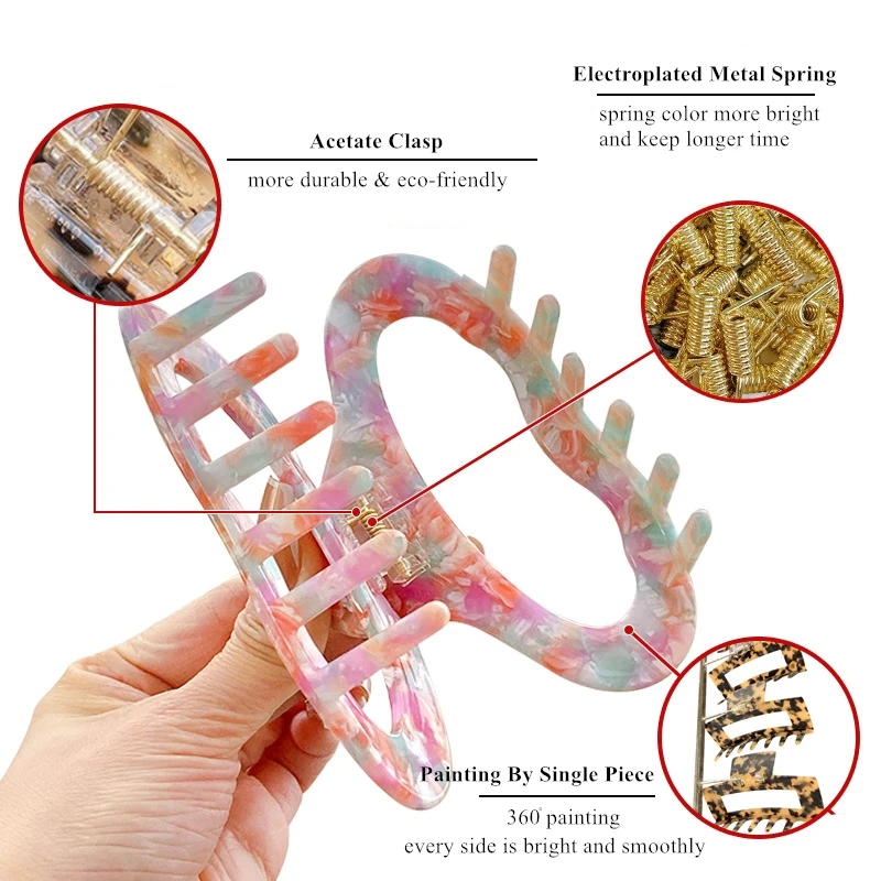 4mm Thickened Cellulose Acetate Large Size 11cm Leopard Hair Claw Clip Nonslip Marble Circle Claws Clip for Thick Hair