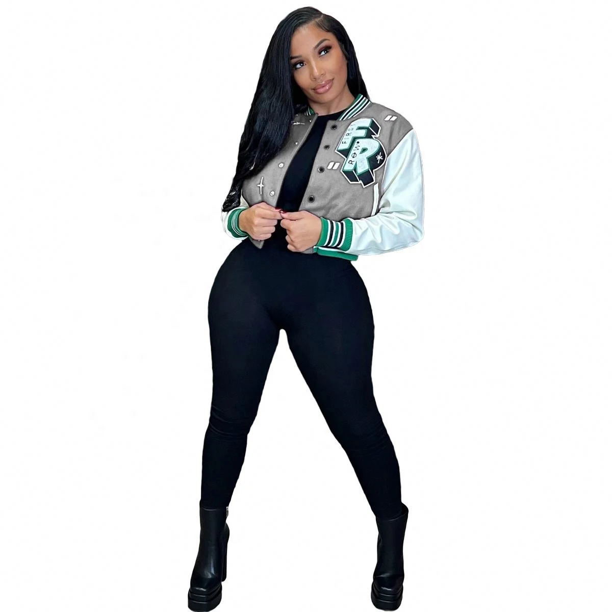 KC 2022 Women Fall Outfits Outdoor Jacket Long Sleeve Jersey Patchwork Streetwear Clothes Winter Letterman Plain Baseball Jacket