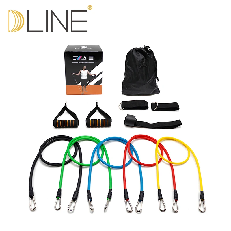 11 PCS Fitness Resistance Bands 100% Natural Latex Exercise Resistance Tube