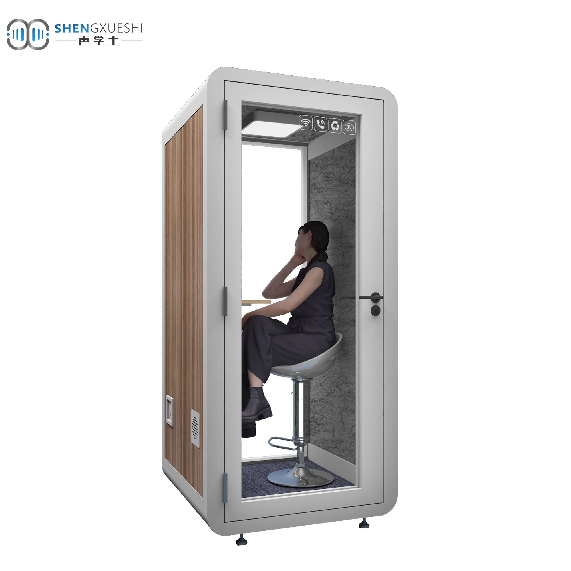 1.0X1.0X2.3M Wood Grain Eco-Friendly Pod Soundproof Mobile Recording Studio Booth Room Pod Single Room Office Pods