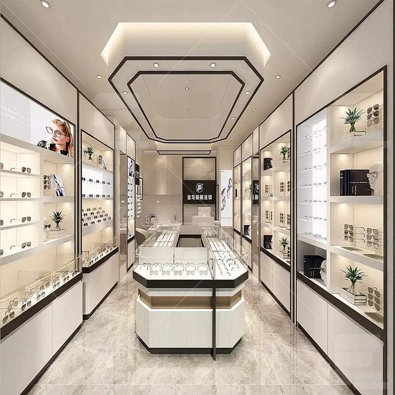 Modern Mall Optical Shop Interior Layout Decoration Design Customized Optical Stand Floor Showcase Optical Shop Furniture