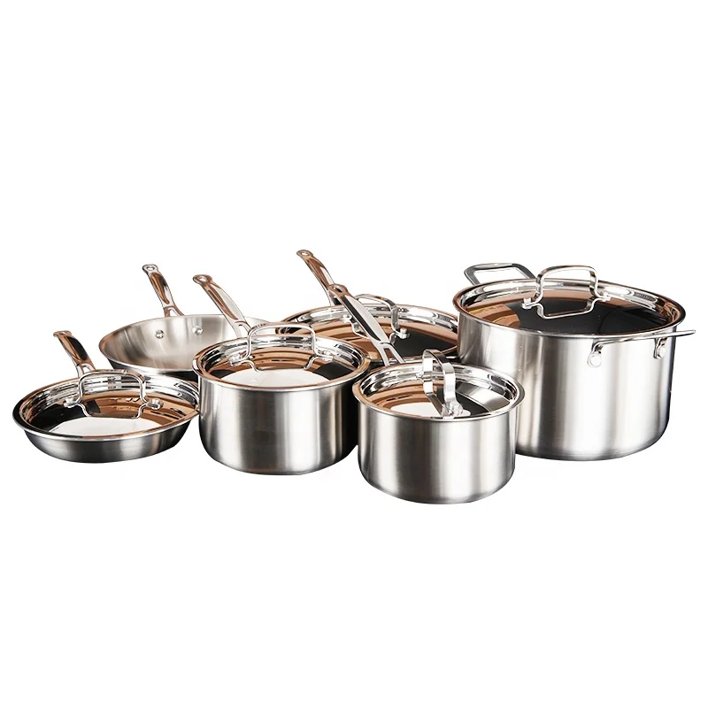Household high mirror polishing stainless steel kitchenware set eleven-piece stainless steel cookware sets Household Wok pots
