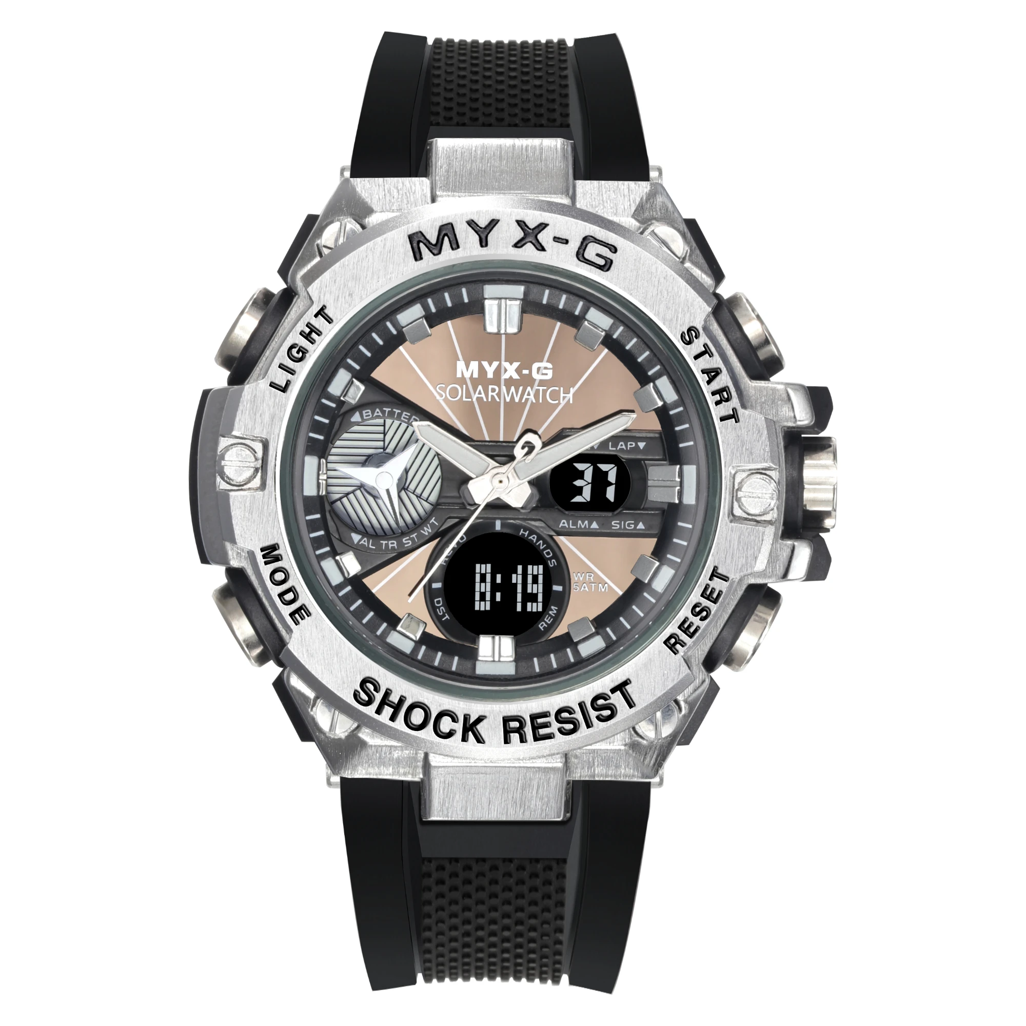 Multifunctional electronic quartz watch Stainless steel silicone waterproof sports watch for men