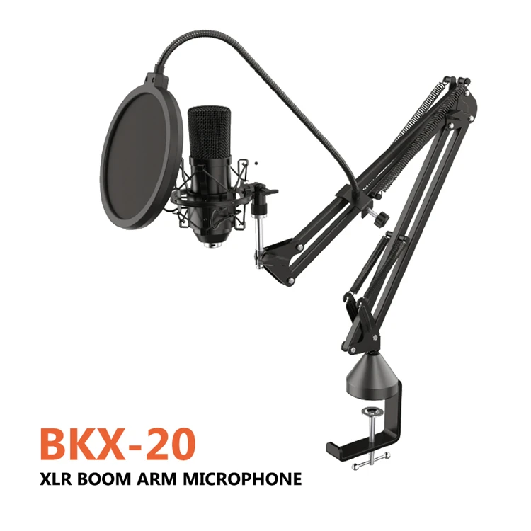 XLR Condenser Microphone Professional Cardioid Studio Mic Kit with Boom Arm Shock Mount Pop Filter for Recording Podcast