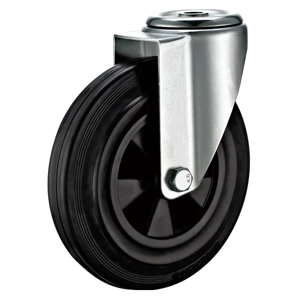 European Industrial Swivel Top Plate Castor with Black Rubber Wheel Plastic Core