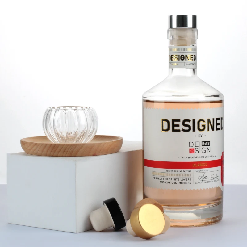 Custom Empty High Quality Oblique Shoulder Heavy Base Clear Glass Sprits Rum Vodka 750ml glass bottle for Liquor with Cork Cap