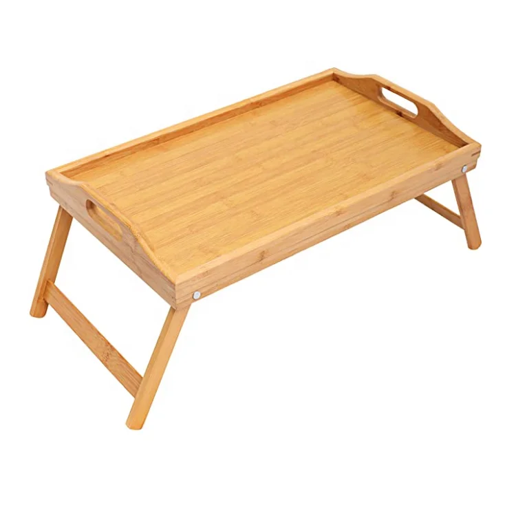 Custom manufacture food fruit drink bamboo bed tray with folding legs