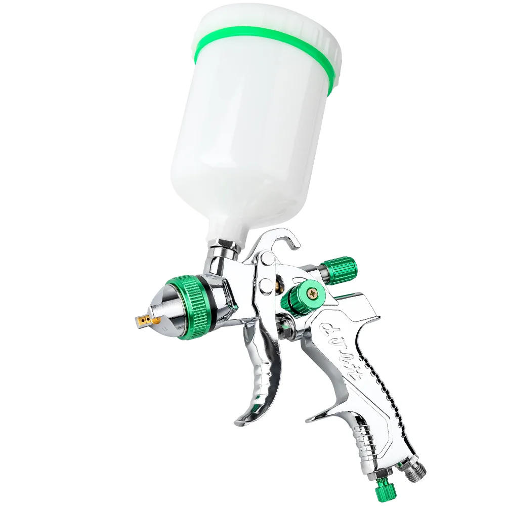 Professional Auto Body Paint Spray Gun Kit - HVLP Gravity Feed with 1.4mm/1.7mm/2.0mm Nozzle, Green Finish for Car Repair.