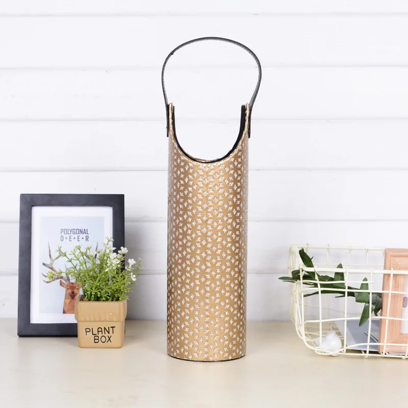 Wholesale Custom Portable Cylinder Single Wine Bottle Pack Leather Wine Gift Bags For Packing Wine Bottle