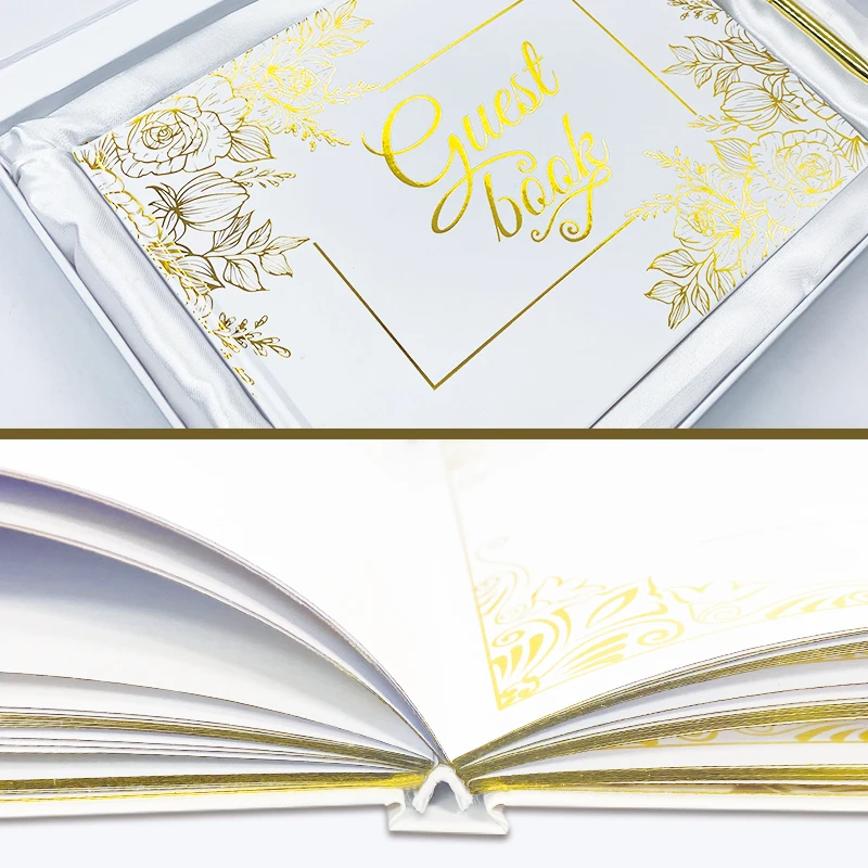 Custom Golden Foil Photo Album Wedding Guest Book with Keepsakes Box