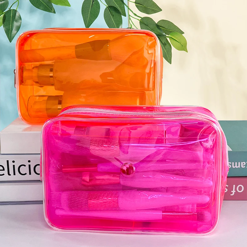 Custom Logo and Color Cosmetic Bag Large Capacity Waterproof Travel Bag with Zipper Easy Carrying PVC Makeup Bag